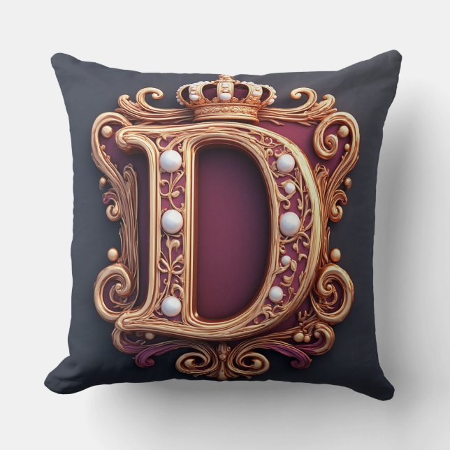 Coussin Grand Monogramme D sur Velours Rouge (Recto)