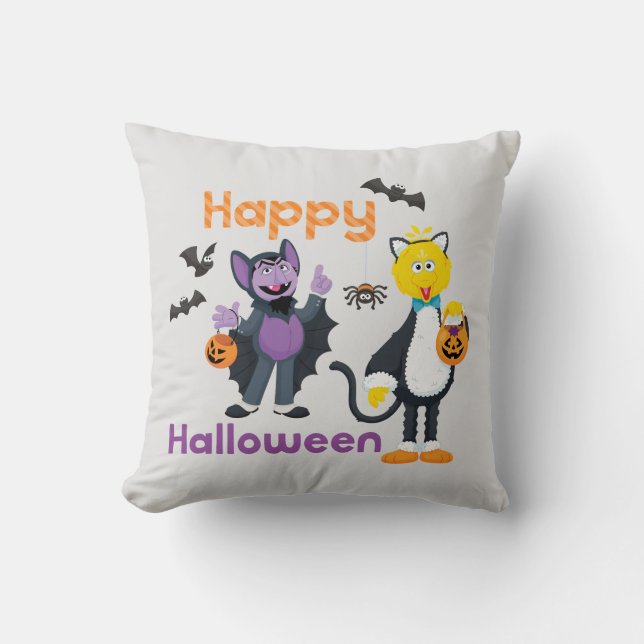 Coussin Grand oiseau et nombre | Joyeux Halloween (Recto)