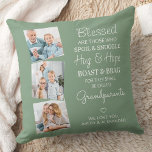 Coussin Grand-parents 3 Photo Personnalisée Sage Vert<br><div class="desc">Célébrez vos grands-parents avec un coussin photo-collage personnalisé. Ce coussin de grand-parents unique est le cadeau parfait que ce soit un anniversaire, un grand-parents jour ou Noël. Nous espérons que votre cadeau de grand-parent gardien spécial deviendra un souvenir précieux pour les années à venir. . Citation " Heureux ceux qui...</div>