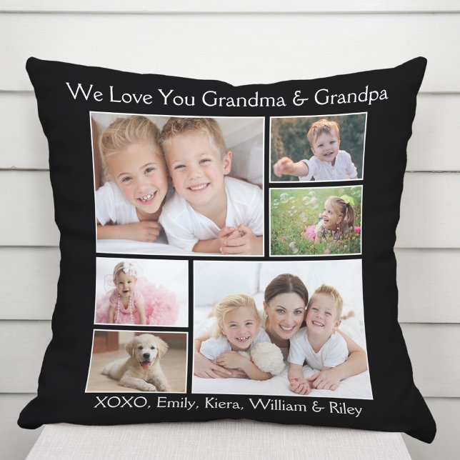 Coussin Grand-parents Aimer Photo Personnalisée Noir (Créateur téléchargé)