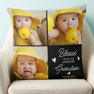 Coussin Grand-parents de Grandson Custom Photo Collage