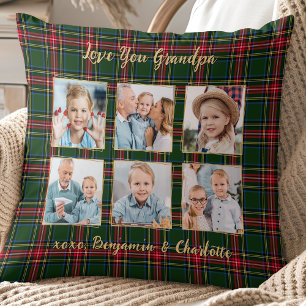 Coussin Grand-père Noël Plaid Custom Gold Photo Collage