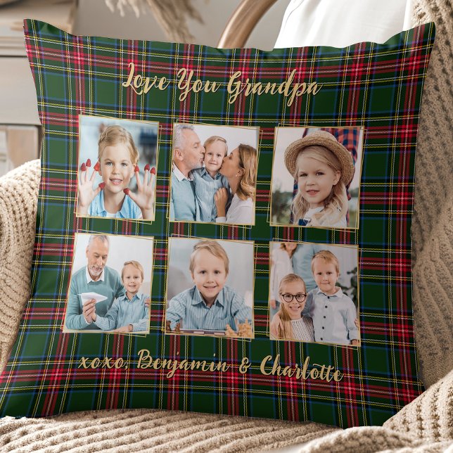 Coussin Grand-père Noël Plaid Custom Gold Photo Collage (Créateur téléchargé)