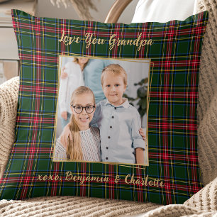 Coussin Grand-père Noël Plaid photo d'or personnalisée