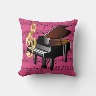 Coussin Grand Piano Gold Treble Clef Fuchsia Sheet Music
