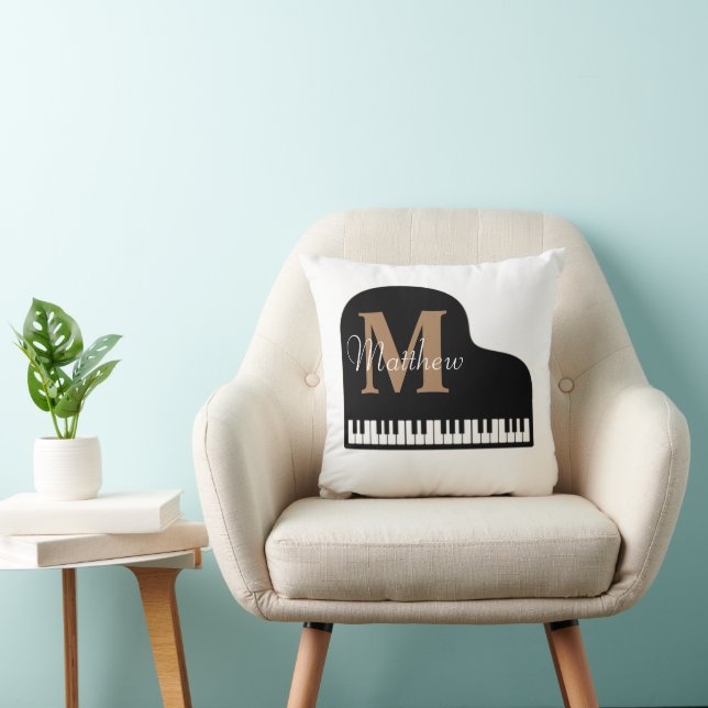 Coussin Grand piano Monogramme avec le nom Pianiste (Chaise)