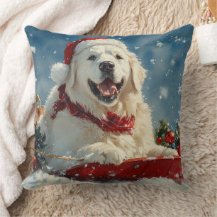 Coussin Grand Pyrenees Chien en Luge Laissez Tomber la Nei