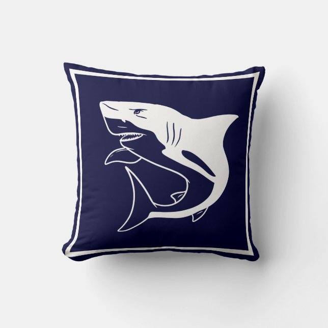 Coussin Grand requin blanc sur marine bleu marine marine (Recto)