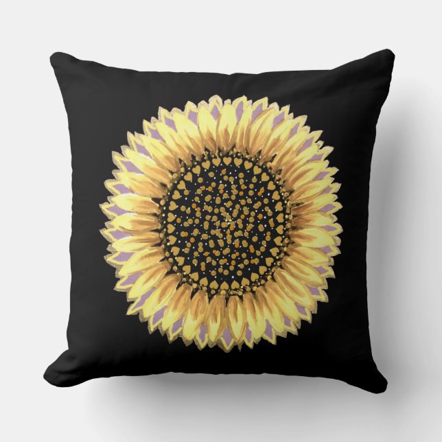 Coussin Grand Tournesol, Cœurs & Points Dorés (Recto)