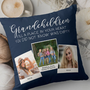 Coussin Grandchildren Poem 3 Photo Collage Navy Blue