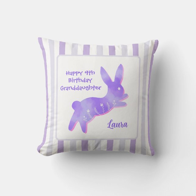 Coussin Granddaughter Birthday Cute Purple Bunny Custom  (Recto)