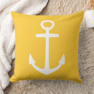 Coussin Grande Ancre Blanche sur Jaune Coucher de Soleil