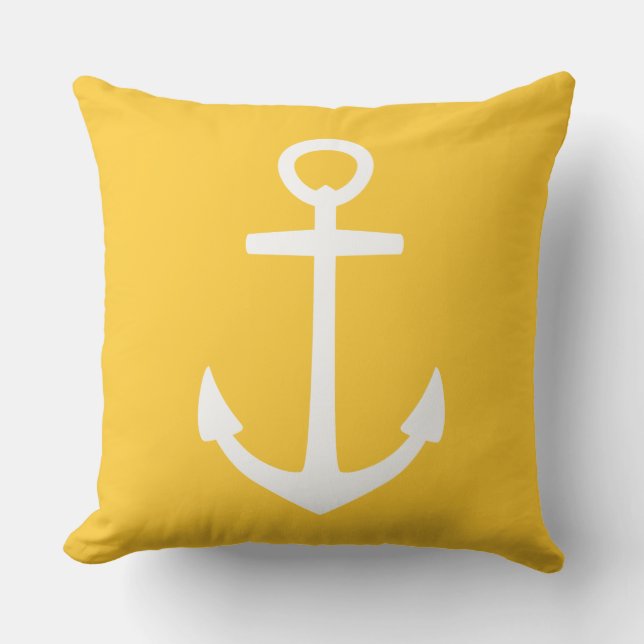 Coussin Grande Ancre blanche sur Sunset Yellow (Recto)