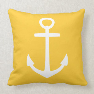 Coussin Grande Ancre blanche sur Sunset Yellow