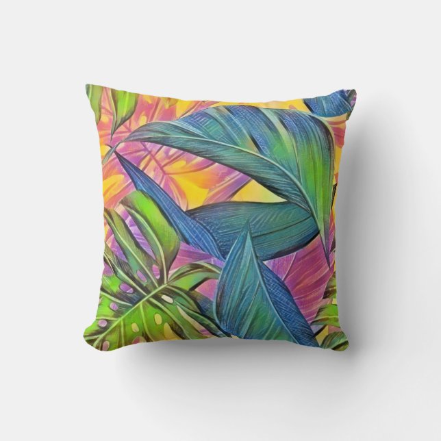Coussin Grande aquarelle feuille tropicale colorée (Recto)