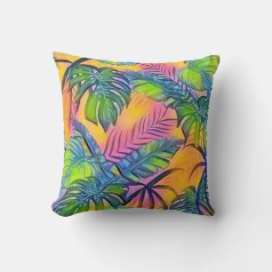 Coussin Grande aquarelle feuille tropicale colorée