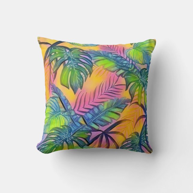 Coussin Grande aquarelle feuille tropicale colorée (Recto)