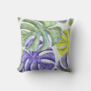 Coussin Grande aquarelle feuille tropicale colorée