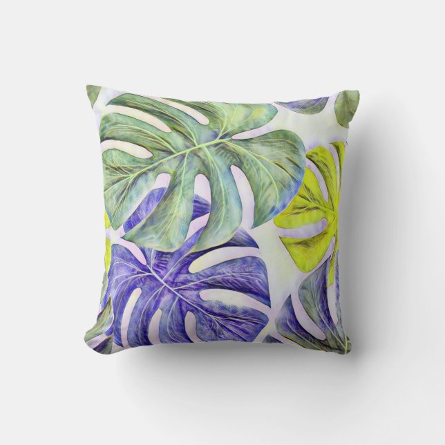 Coussin Grande aquarelle feuille tropicale colorée (Recto)