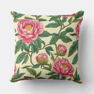 Coussin Grande Chinoiserie rose et verte Peony Floral