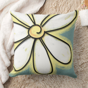 Coussin Grande Fleur Baisée Blanche Et Jaune