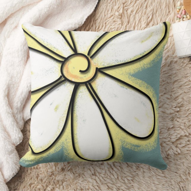 Coussin Grande Fleur Baisée Blanche Et Jaune (Couverture)