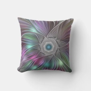 Coussin Grande Fleur colorée Abstraite Trippy Fractal Art