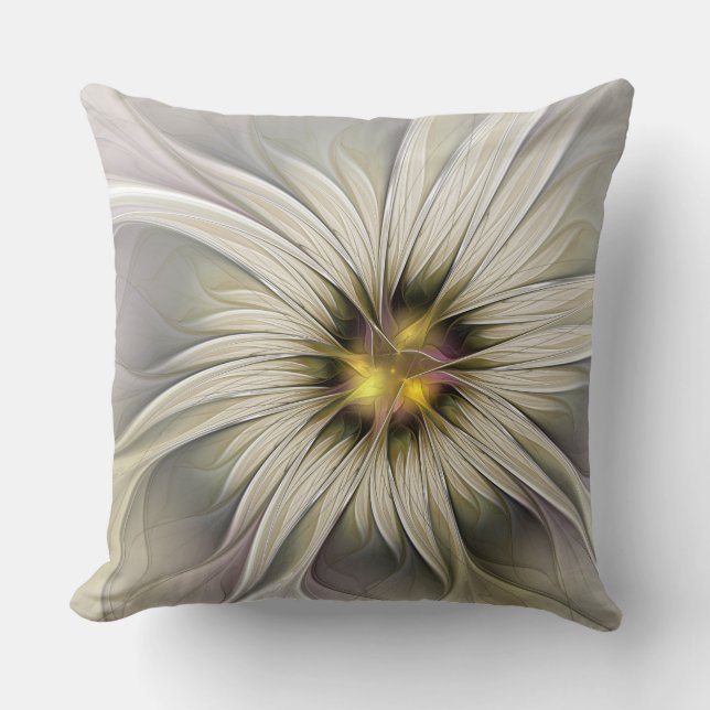 Coussin Grande Fleur d'ivoire, Abstrait Art Fractal Modern (Recto)