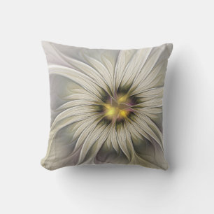 Coussin Grande fleur d'ivoire, art fractal moderne abstrai