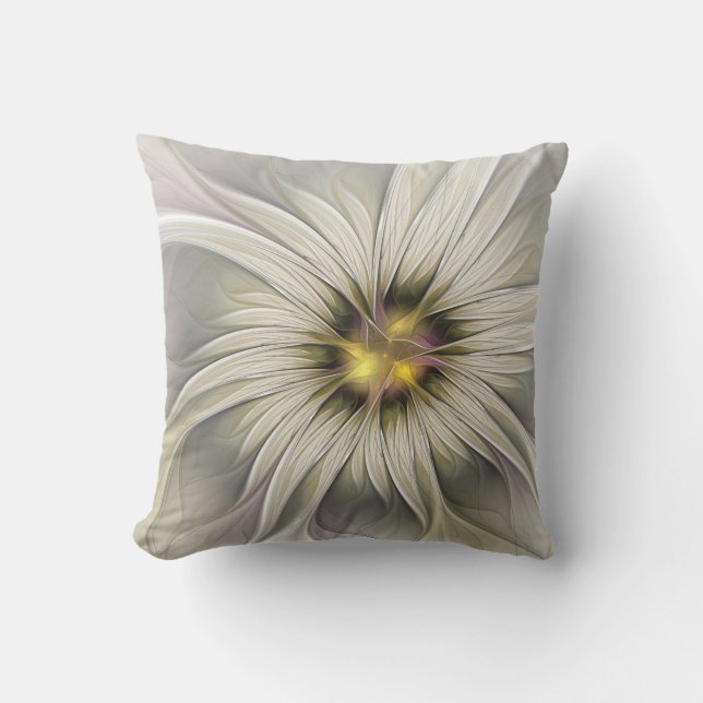 Coussin Grande fleur d'ivoire, art fractal moderne abstrai (Recto)