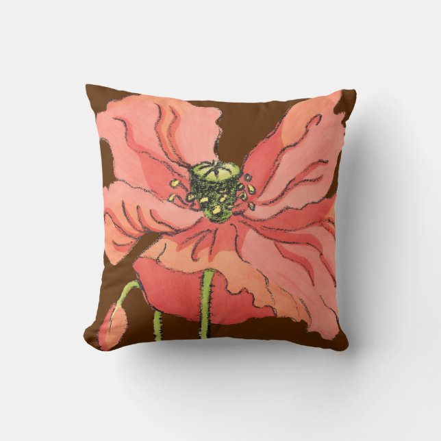 Coussin Grande Fleur rose avec Arrière - plan rouge profon (Recto)