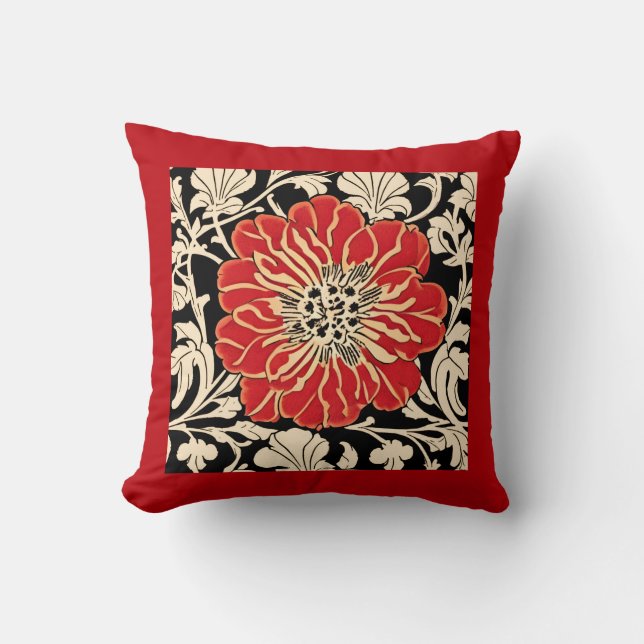 Coussin Grande Fleur Rouge Art Nouveau (Recto)