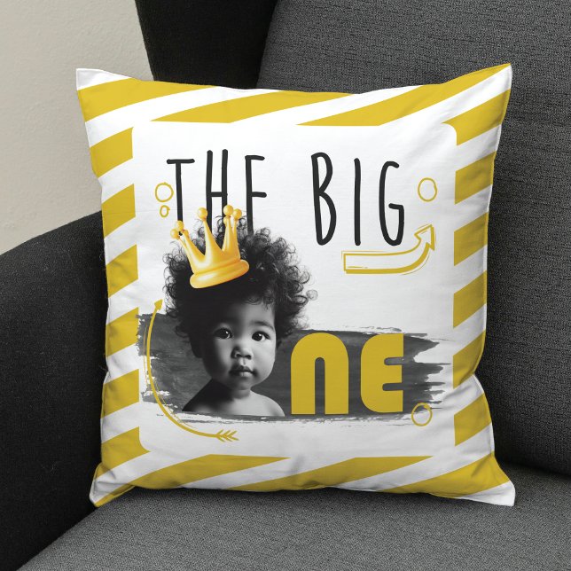 Coussin GRANDE photo Personnalisée Noir Blanc Jaune (Créateur téléchargé)
