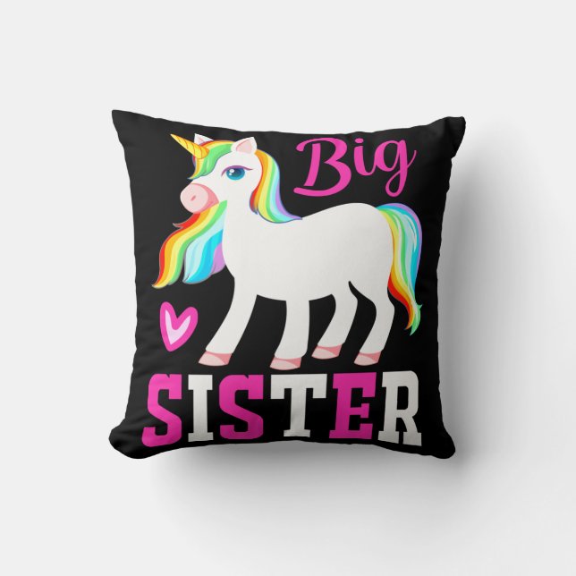 Coussin Grande Soeur Unicorne Magique avec Mane Arc-en-Cie (Recto)
