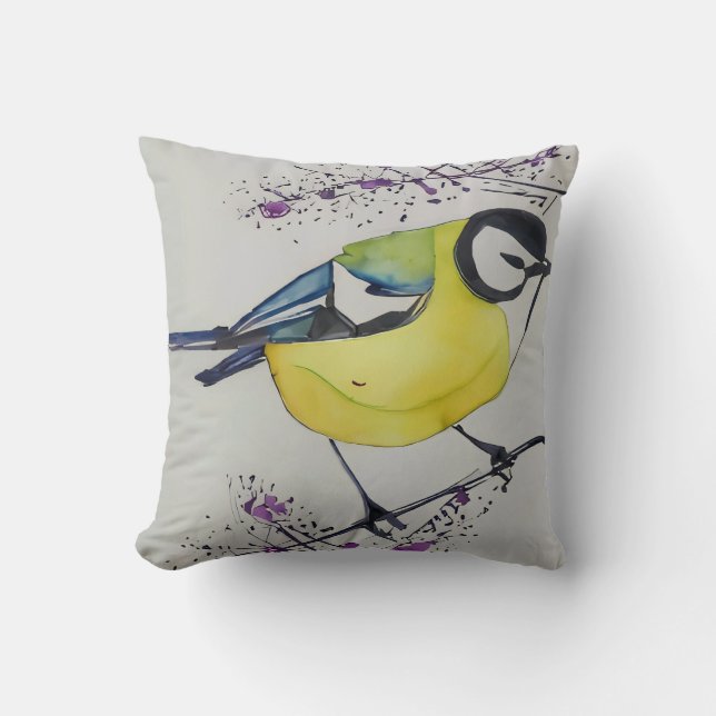 Coussin Grande Tit Bird Dessin, Main Tirée Bird Britanniqu (Recto)
