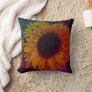 Coussin grande tournesol jaune coloré contemporain