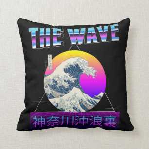 Coussin Grande vague au large de Kanagawa Rétro Vaporwave
