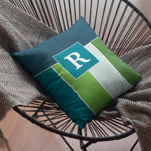 Coussin Grandes bandes en bleu et vert avec Monogrammes