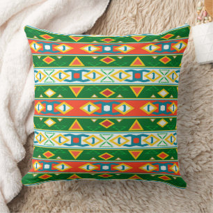 Coussin Grandes et formes géométriques vert orange blanc