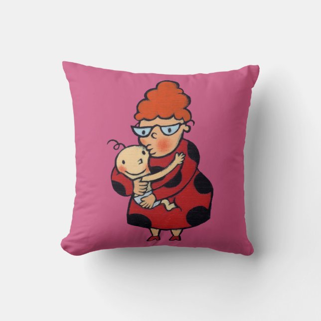 Coussin Grandes étreintes de bonjour de tante en rouge (Recto)