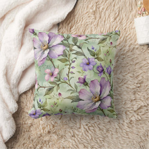 Coussin Grandes fleurs de lavande sur la menthe