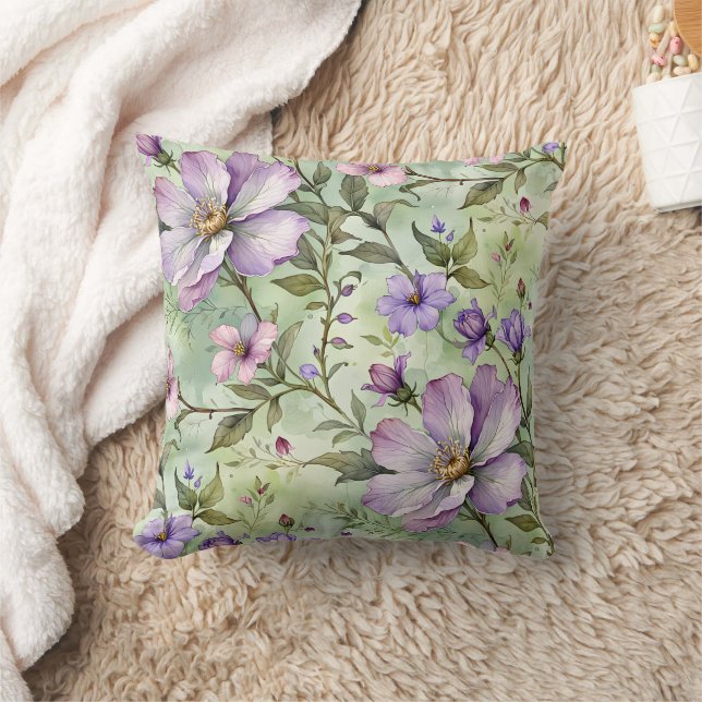 Coussin Grandes fleurs de lavande sur la menthe (Couverture)