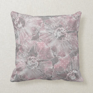 Coussin Grandes fleurs élégantes grises roses