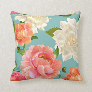 Coussin Grandes fleurs sur le pays Vintage bleu