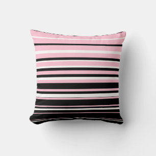 Coussin Grandes lignes modernes rose, noir et blanc