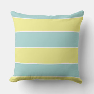 Coussin grandes rayures en pastel bleues et jaunes