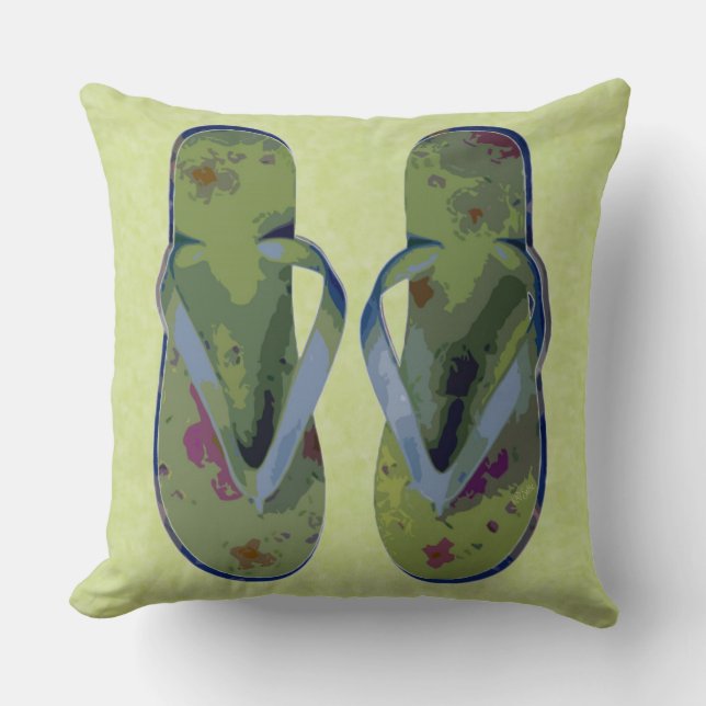 Coussin Grandes tongs numériques Vert et Bleu (Recto)