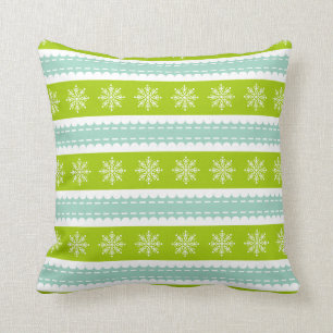 Coussin Grandes vertes et bleues de Noël avec des flocons