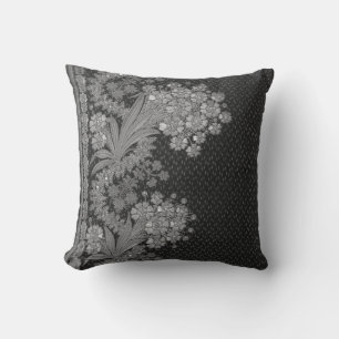 Coussin Grandes Vintage Floral Élégant Brocade Argent