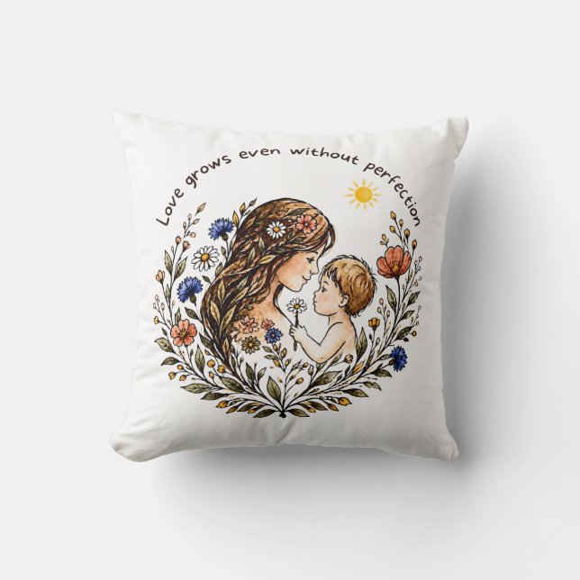 Coussin Grandir avec amour – Maman & Bébé ❤️ (Recto)
